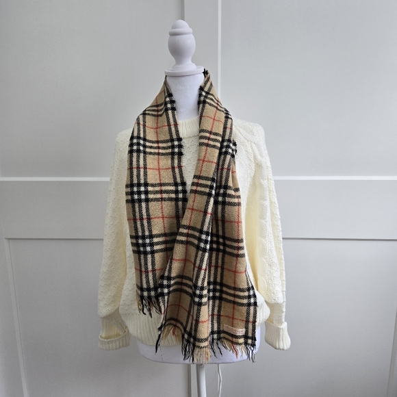 Burberry Accessories - Vintage Burberrys Of London Scarf Classic Nova Check Pattern, Beige, Black